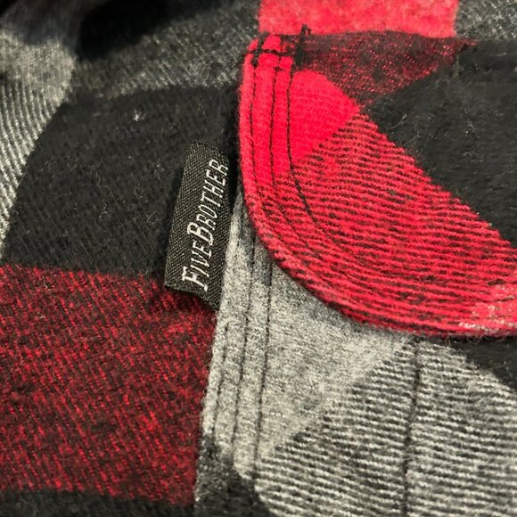 Five Brother (MEDIUM) Mens Plaid 1/2 Zip Shirt Long Sleeve Flannel Red Black - Picture 2 of 5